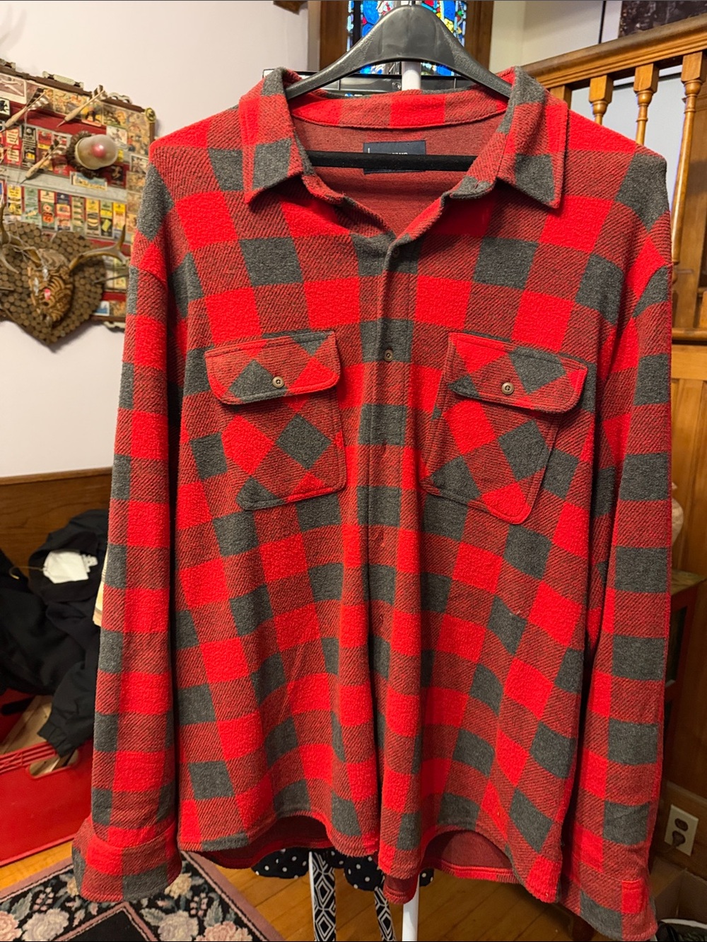 Lucky Brand Red and Gray Buffalo Plaid Button-Down Shirt